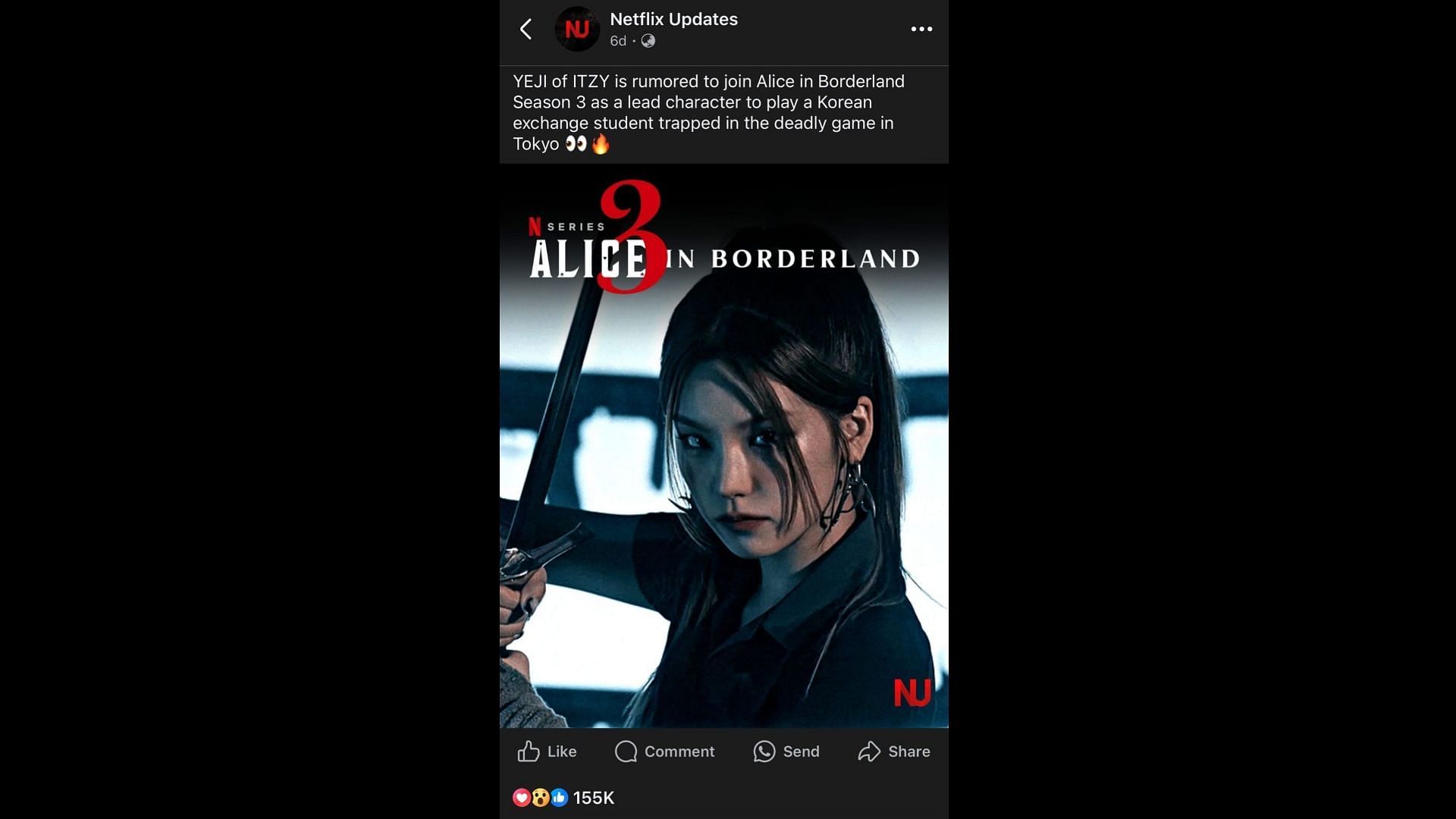 ITZY Yeji's rumored joining of Alice in Borderland (Image via Facebook/Netflix Updated)
